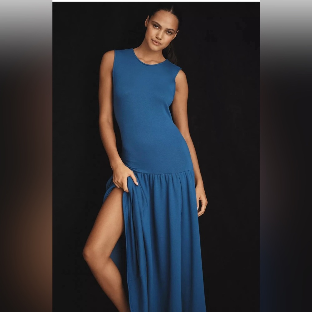 DAILY PRACTICE By ANTHROPOLOGIE SLEEVELESS DROP WAIST MIDI DRESS - SAPPHIRE